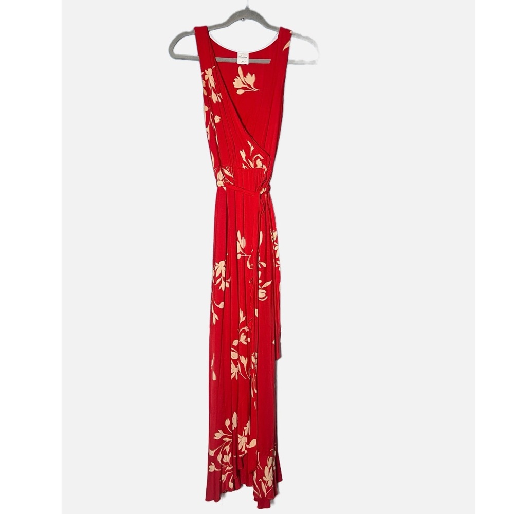 Soma Soft Support Ruffle Border Maxi Dress Red khaki Floral Resort Vacation XS - Picture 2 of 6